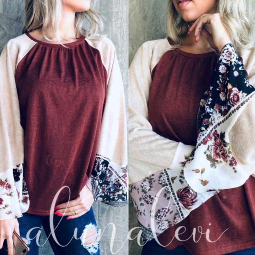 FIONA Floral Print Sleeve Long Sleeve top - Picture 1 of 3